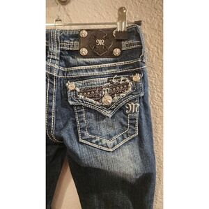 EUC Miss Me Girls ‎ Size 8 Dark Blue Boot cut Jeans Rhinestone